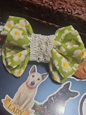 Hand Crafted Pet Collar Floral Bow Tie Lace Accent NEW